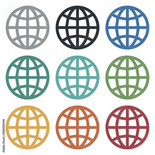 Collection of colorful globe vector icons for web design and global communication representation usage needs