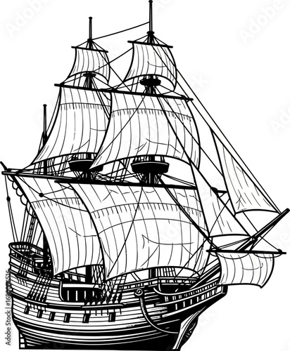 Vintage Black and White Sailboat Illustration