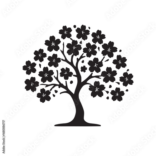 sakura tree japanese cherry blossom shape, silhouette vector illustration