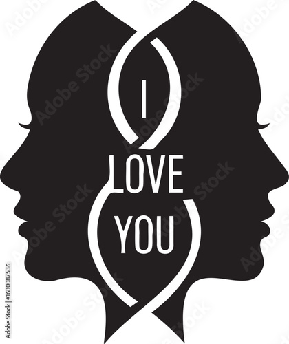 Love's Symbiosis: A symbolic representation of connection and affection through intertwined silhouettes and the declaration I LOVE YOU.
