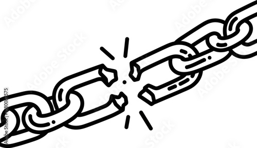 Broken Chain Link: Metal Chain Severed, Disconnected Links