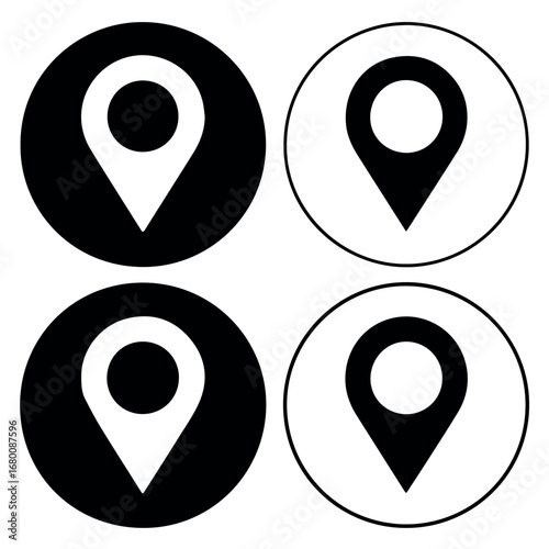 Black and white location pin vector icons for maps gps navigation and travel destination 100px