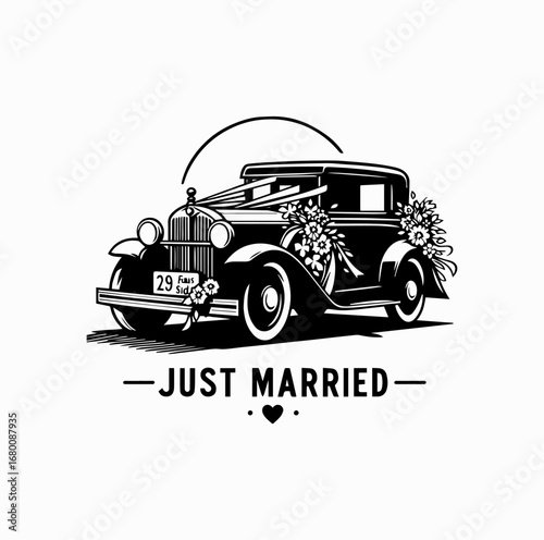 Wedding Car Silhouette – Classic Just Married Vehicle with Floral Decoration