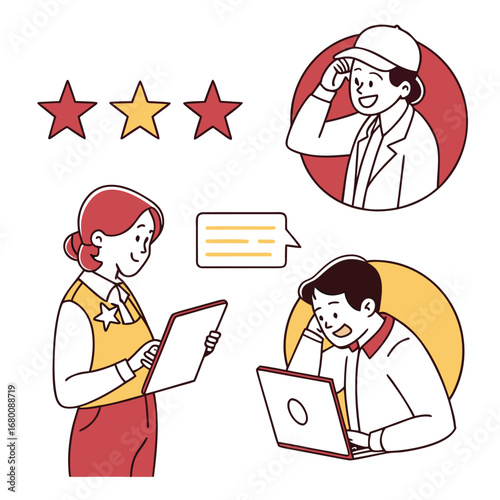 Vector illustration of Diverse people interacting with technology and giving feedback