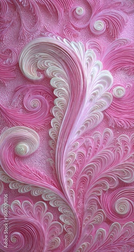 Intricate pink and white paper filigree swirls