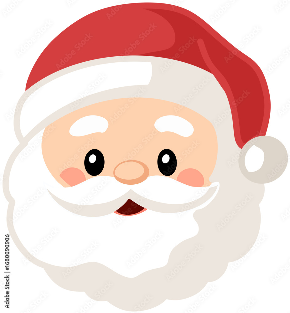 Friendly and Cheerful Santa Claus Face Illustration with Classic Red Hat, White Beard, and Rosy Cheeks Perfect for Festive Holiday Designs Friendly and Cheerful Santa Claus Face Illustration with Classic Red Hat, White Beard, and Rosy Cheeks Perfect for Festive Holiday Designs