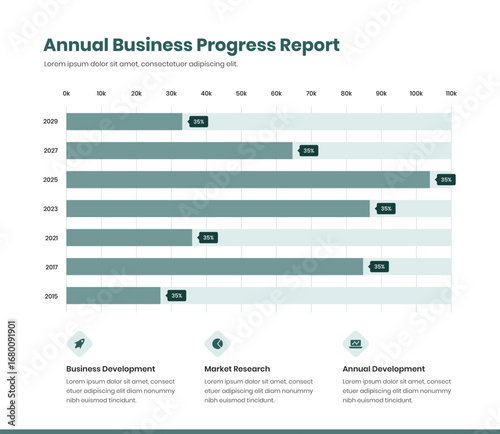 Data presentation simple monochromatic horizontal bar chart design with data visualization