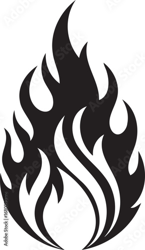 Eternal Flame: A striking minimalist illustration of a bold, black flame, its dynamic curves and powerful form representing enduring passion.