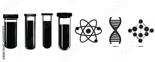 laboratory test tube and dna icon silhouette set science vector illustration
