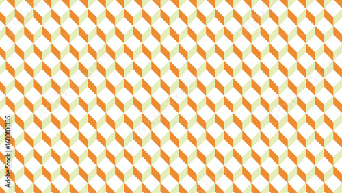 Abstract geometric pattern of repeating orange and green diamond shapes on a white background