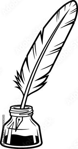 Quill Pen in Inkwell: Classic Writing Tool Illustration