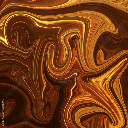 Swirling golden abstract design with fluid lines and glowing curves, resembling molten metal. Keywords: abstract, golden, swirl, fluid, art.