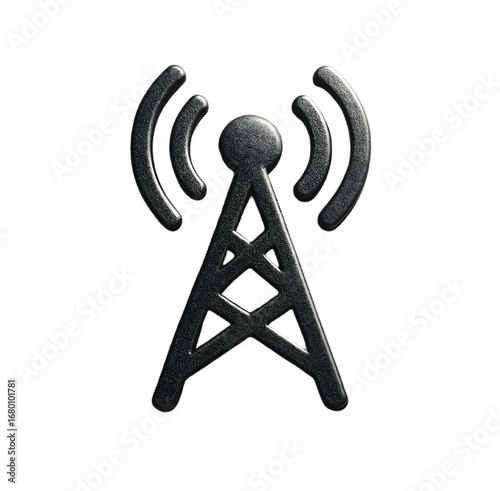 Black signal tower with radiating waves communication broadcast