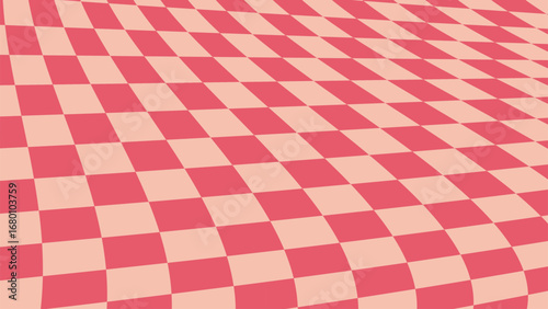 Retro pink and cream checkerboard pattern with a subtle warp effect creating depth and movement