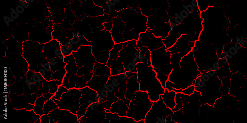 Seamless pattern with volcanic cracks with lava, glowing crevices. Abstract print
