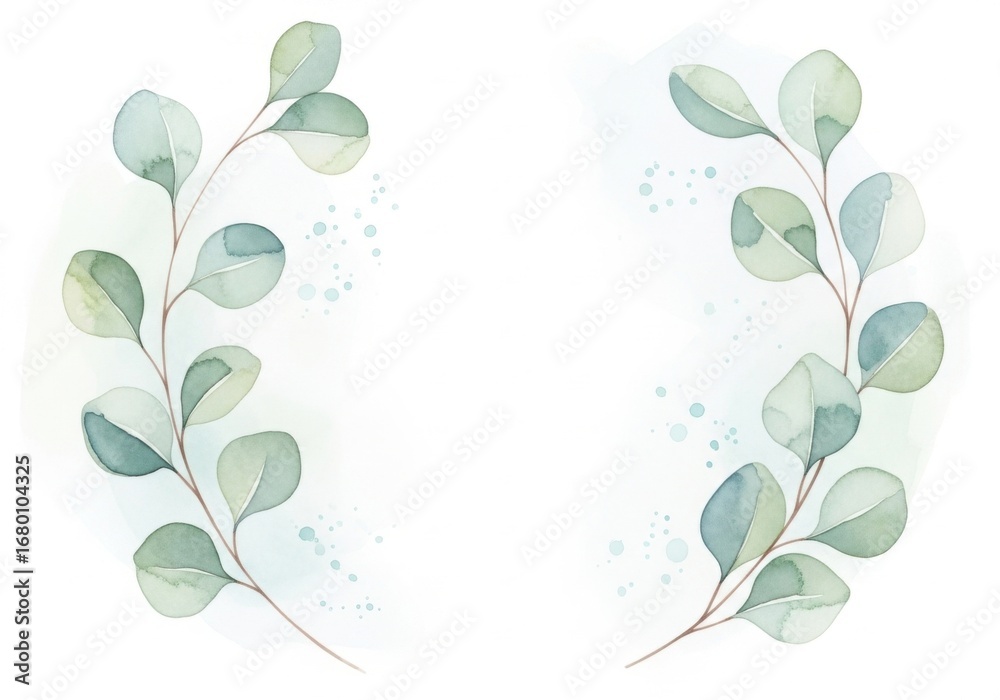 Obraz premium Watercolor eucalyptus branches with decorative elements for design
