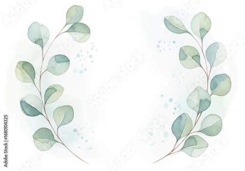 Watercolor eucalyptus branches with decorative elements for design