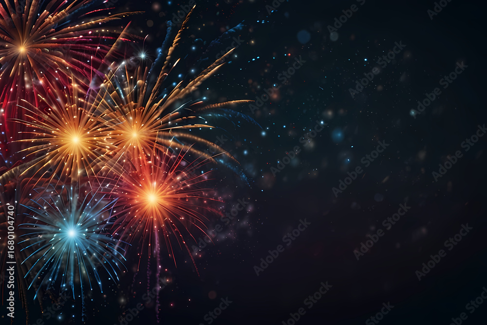 Naklejka premium Abstract blend effect background featuring colorful fireworks bursting in the night sky for New Year celebration