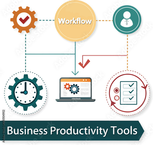Infographic of Business Productivity Tools and Workflow Optimization Icons