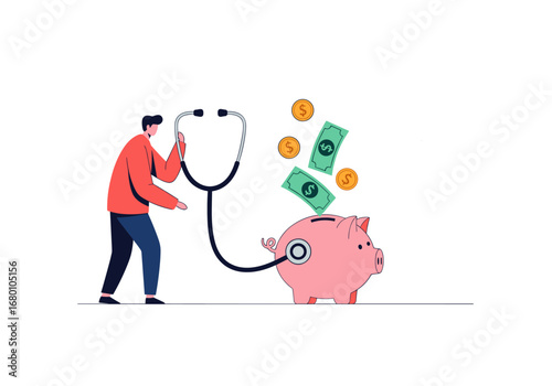 Understanding the financial health of your savings with a piggy bank and stethoscope