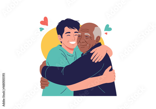 Intergenerational embrace showing love respect and connection between a younger person and an elder