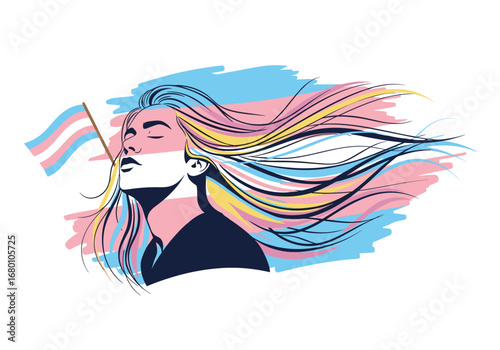 Empowering transgender pride flag colors flowing through hair representing identity freedom and equality