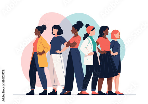 Diverse group of women standing together showing strength and unity