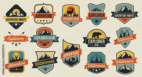 Vintage Adventure and Exploration Badges Collection.
