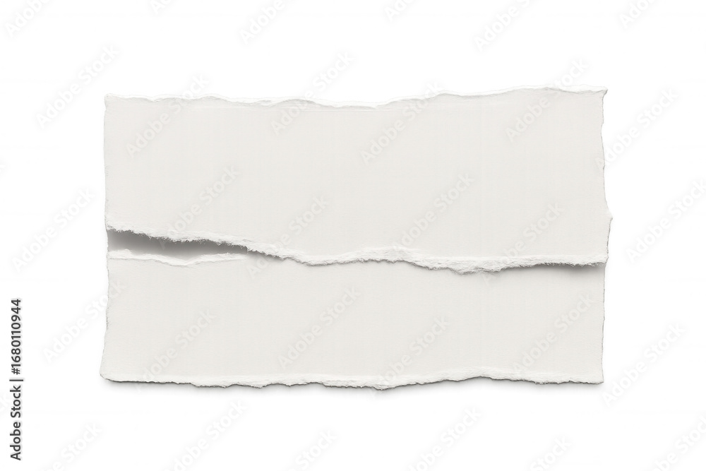 Fototapeta premium Jagged white paper fragments scattered on transparent surface, forming empty space for graphic design or writing potential