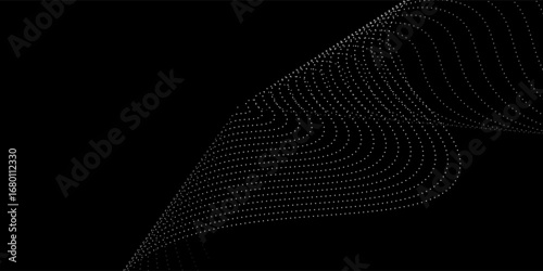 Modern abstract background featuring a digital wave made of glowing dots over a dark blue theme ideal for web and design use