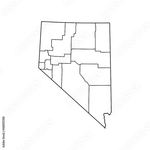 Detailed Nevada County Map Outline with Distinct Borders and Interior Divisions.