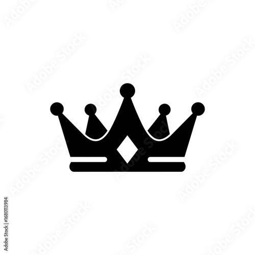 Stylized Black Crown with Spherical Finials and Diamond Centerpiece.