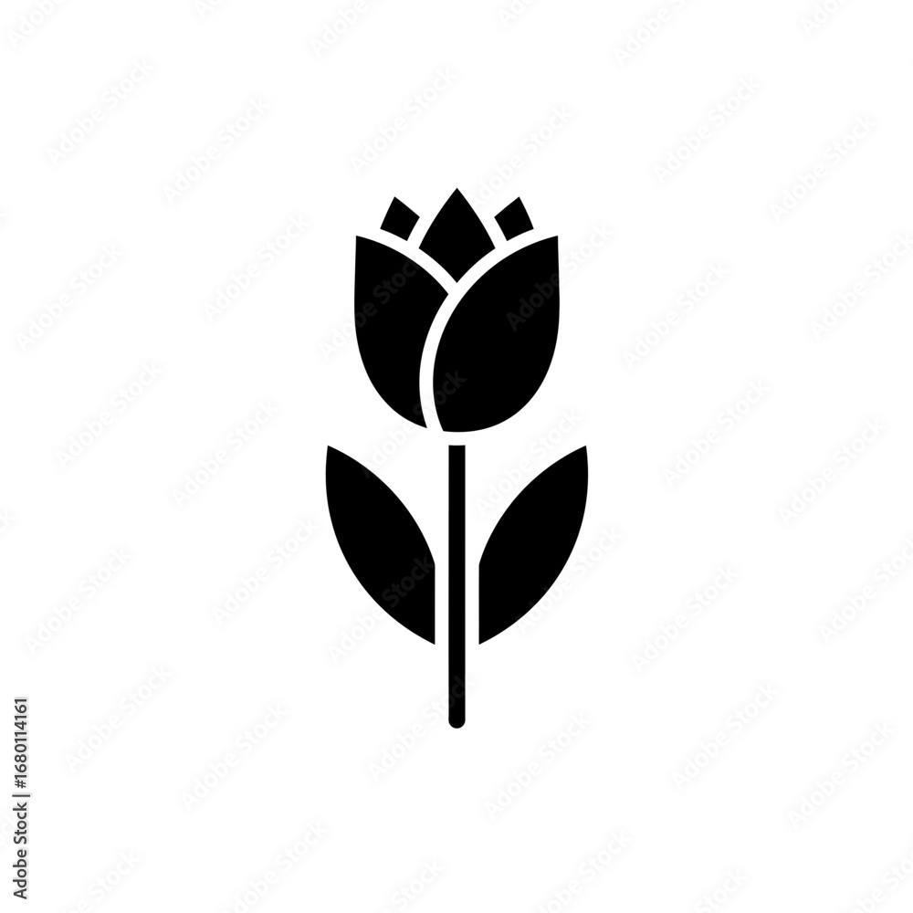 Obraz premium Stylized Black Tulip Icon with Geometric Petals and Elongated Stem.