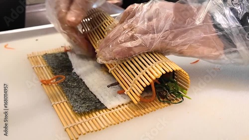Preparing gimbap with various ingredients