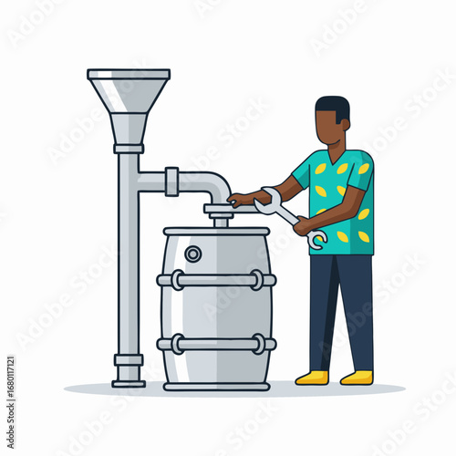 Man repairs plumbing with a wrench, ensuring water flows smoothly and efficiently for home or business