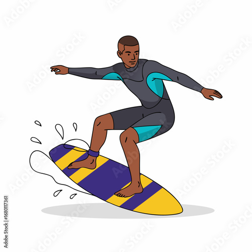 Catch the wave dude! Enjoy surfing with style, a modern surfer riding a blue and yellow surfboard