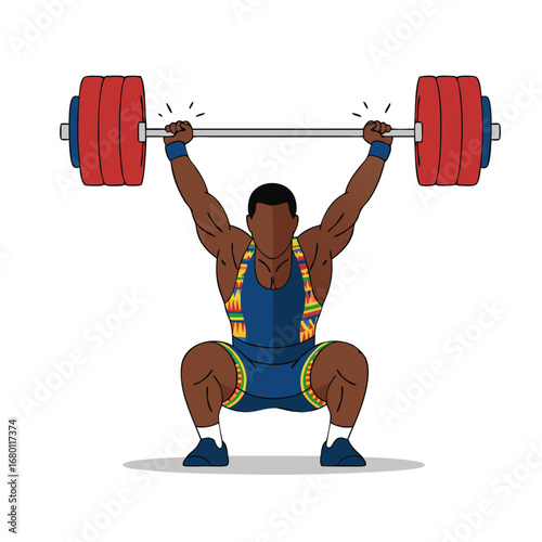 Determined weightlifter lifting heavy barbell with intense focus and traditional athletic wear for strength