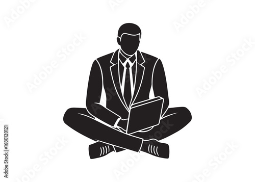 Businessman silhouette sitting on the floor vector illustration for stress, tiredness, and office burnout concepts.