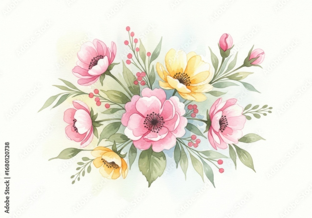 Obraz premium A Beautiful Watercolor Floral Arrangement with Delicate Petals