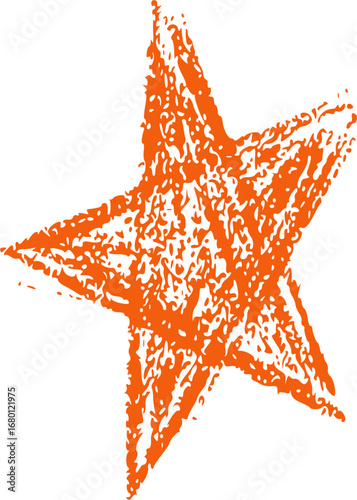 Orange hand-drawn star graphic design element.