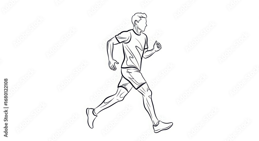 Obraz premium Dynamic sketch of a male runner in motion capturing athletic prowess and fitness through line art style silhouette