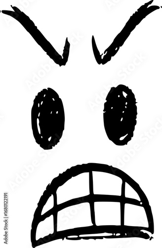 A hand-drawn illustration of an angry face with furrowed brows, wide eyes, and a gritted-teeth mouth.