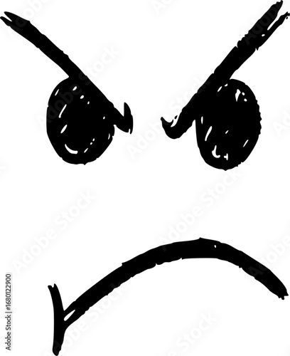 Simple black and white illustration of an angry face with furrowed eyebrows and a frowning mouth.