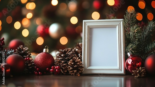 Christmas Decorations with a Blank White Frame