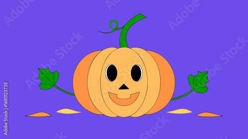 An illustrated Halloween pumpkin, decorated with a spooky face, is a classic symbol of the autumn holiday season