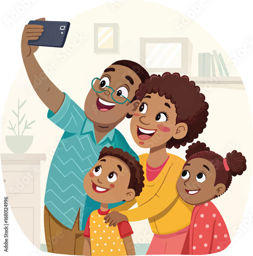Happy African American Family Taking a Selfie Together at Home