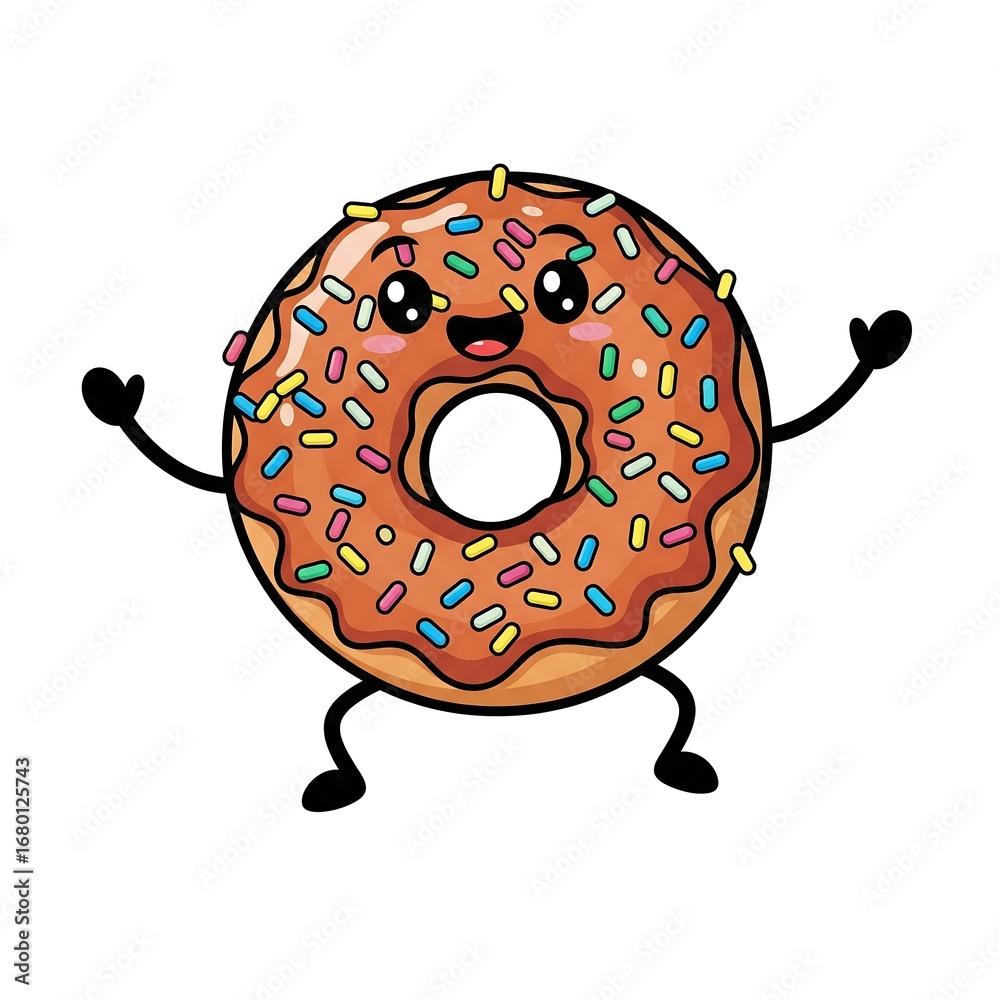 Obraz premium A cute and cheerful illustration featuring anthropomorphic choco donut character with smiling face and expressive eyes