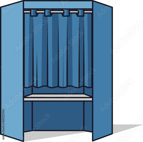 Blue Voting Booth with Curtains and Shelf