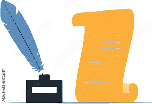 Quill Pen and Scroll Illustration Representing Writing and History