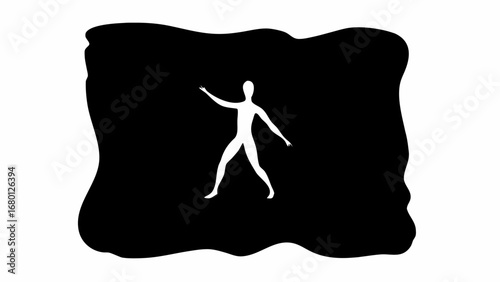 Silhouette of a person with arms outstretched on a black wavy flag like background on a white background
